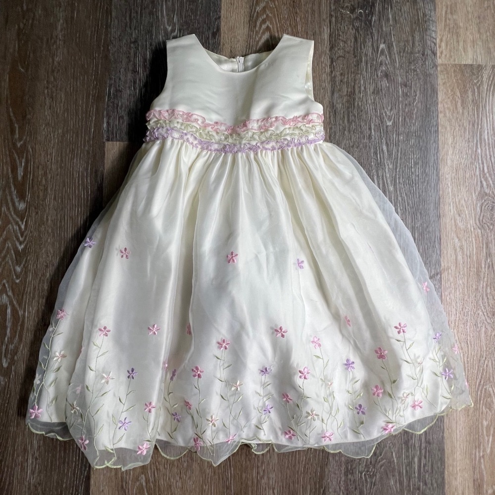 American Princess Formal Dress Kids 4T‎ Ivory Floral Embroidered Organza A20675